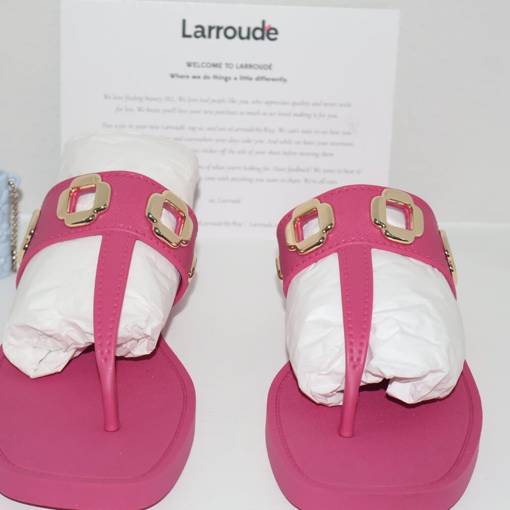 Larroude Milan S Jelly Sandals Pink Thong Slides Made in Brazil Size 4/5 - Picture 2 of 10